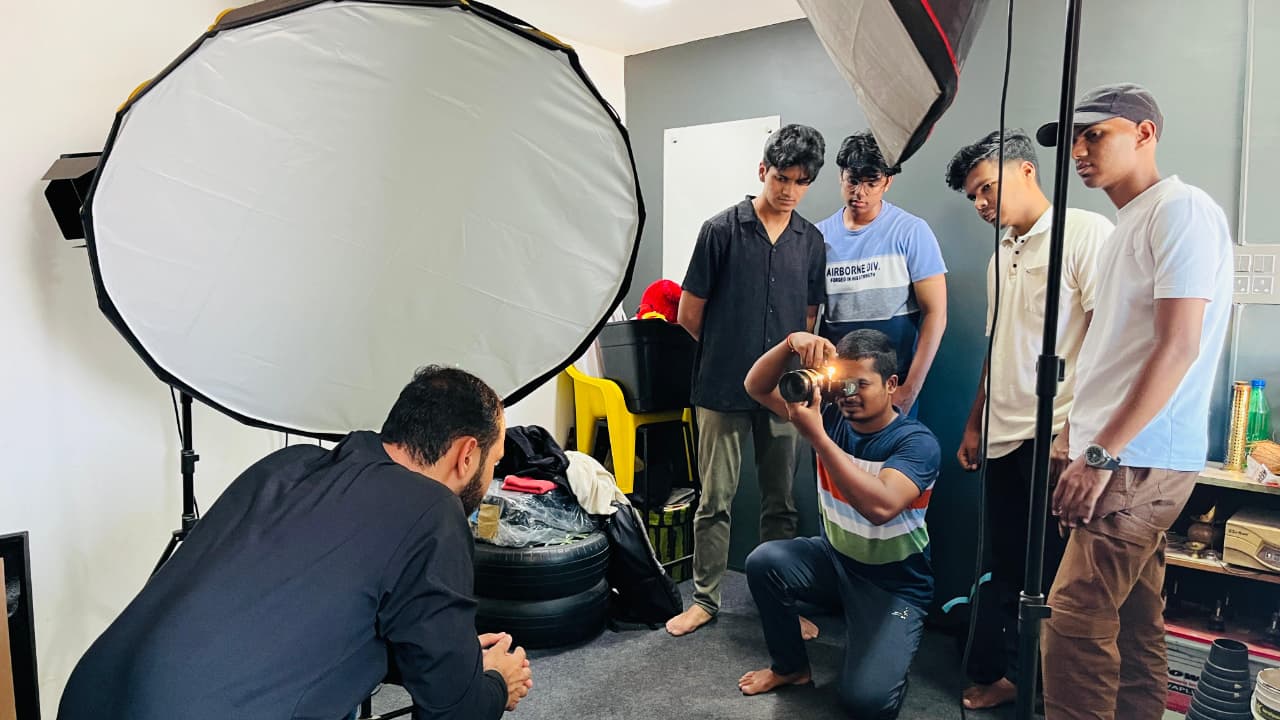 Studio setup with a large softbox during a shoot